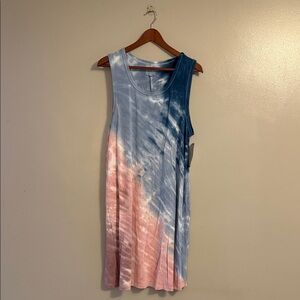 Thread & Supply Pink and Blue Diagonal Tie-Dye Tank Mini Dress